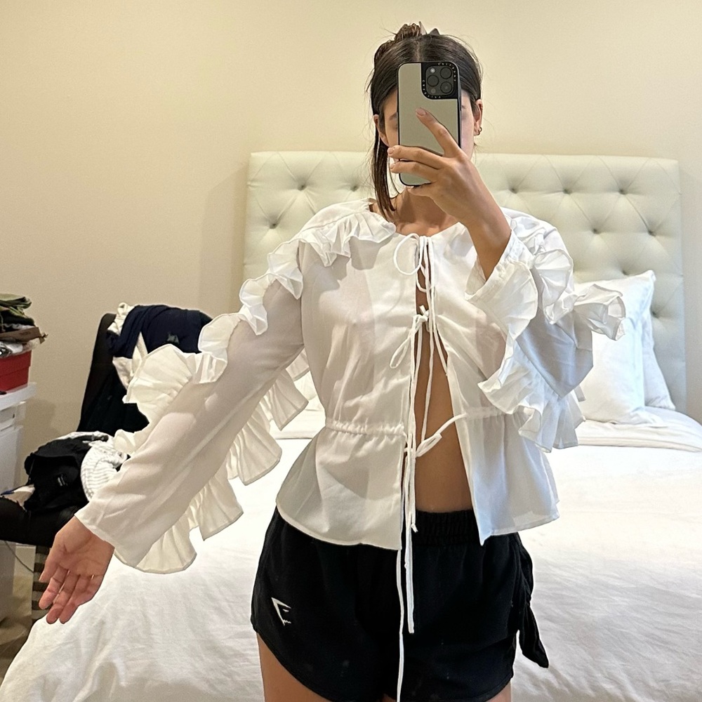 Seta Apparel White Tie Blouse (Small)